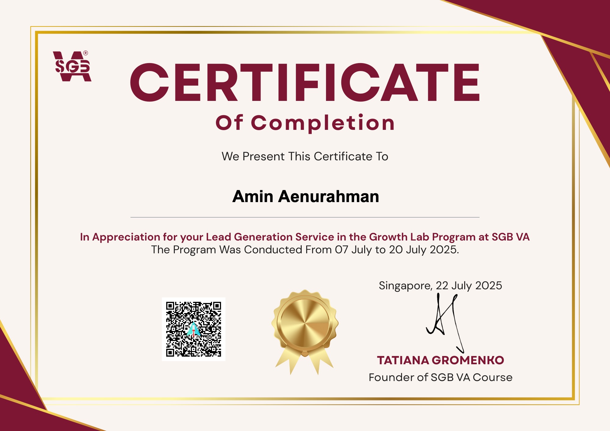 SGB Virtual Assistant Certificate