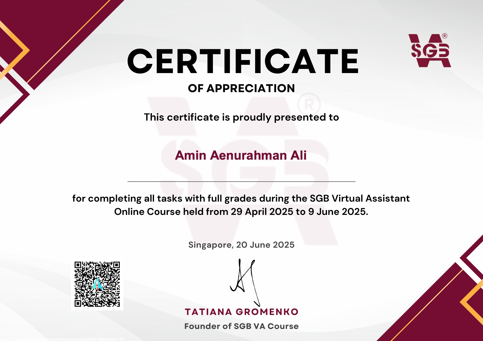 SGB Virtual Assistant Certificate