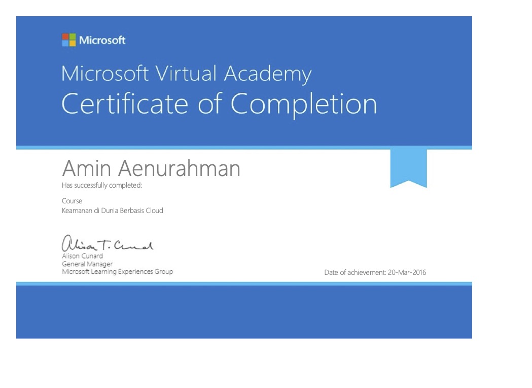 Microsoft Virtual Academy Certificate