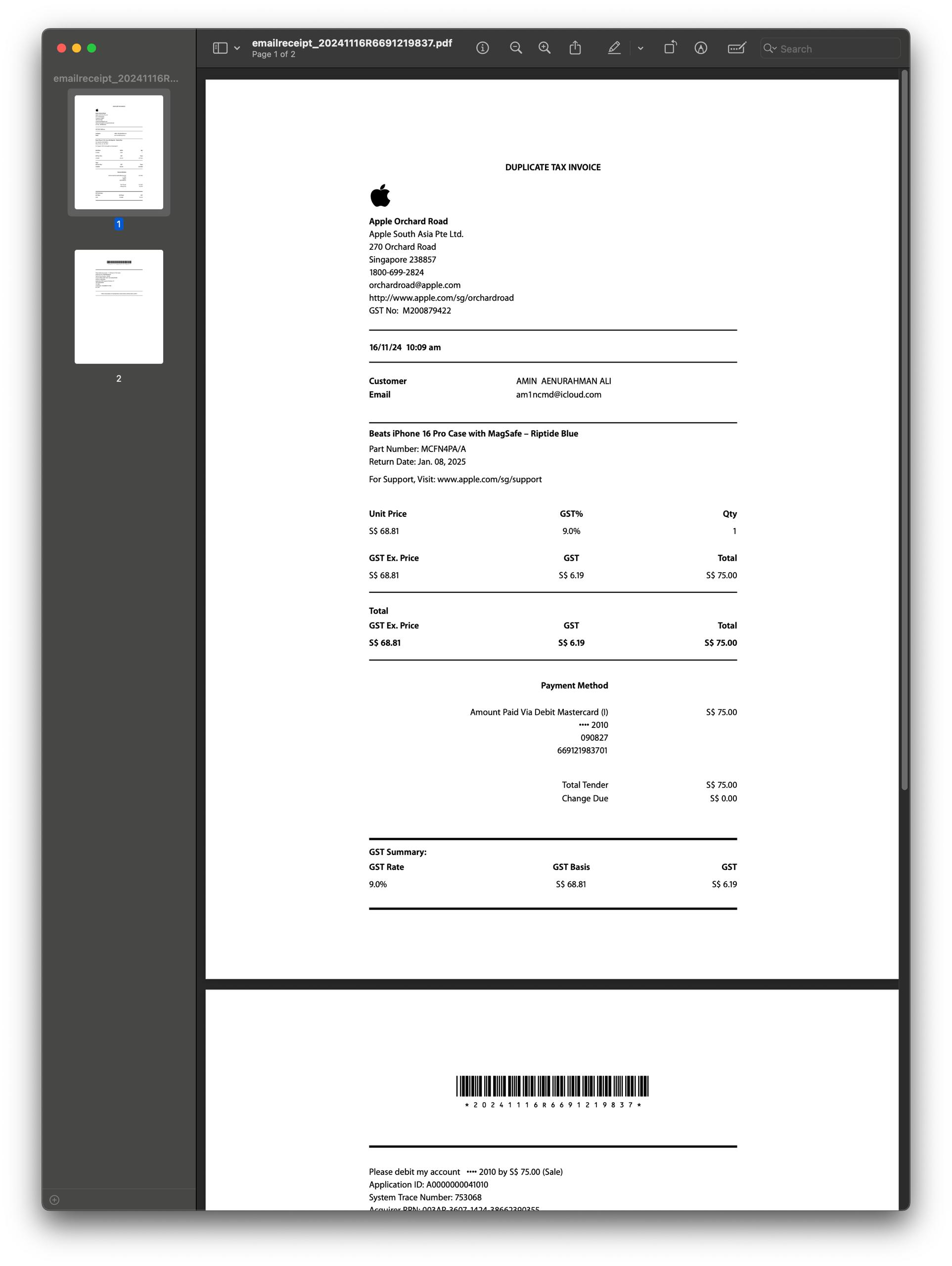 Singapore GST Refund